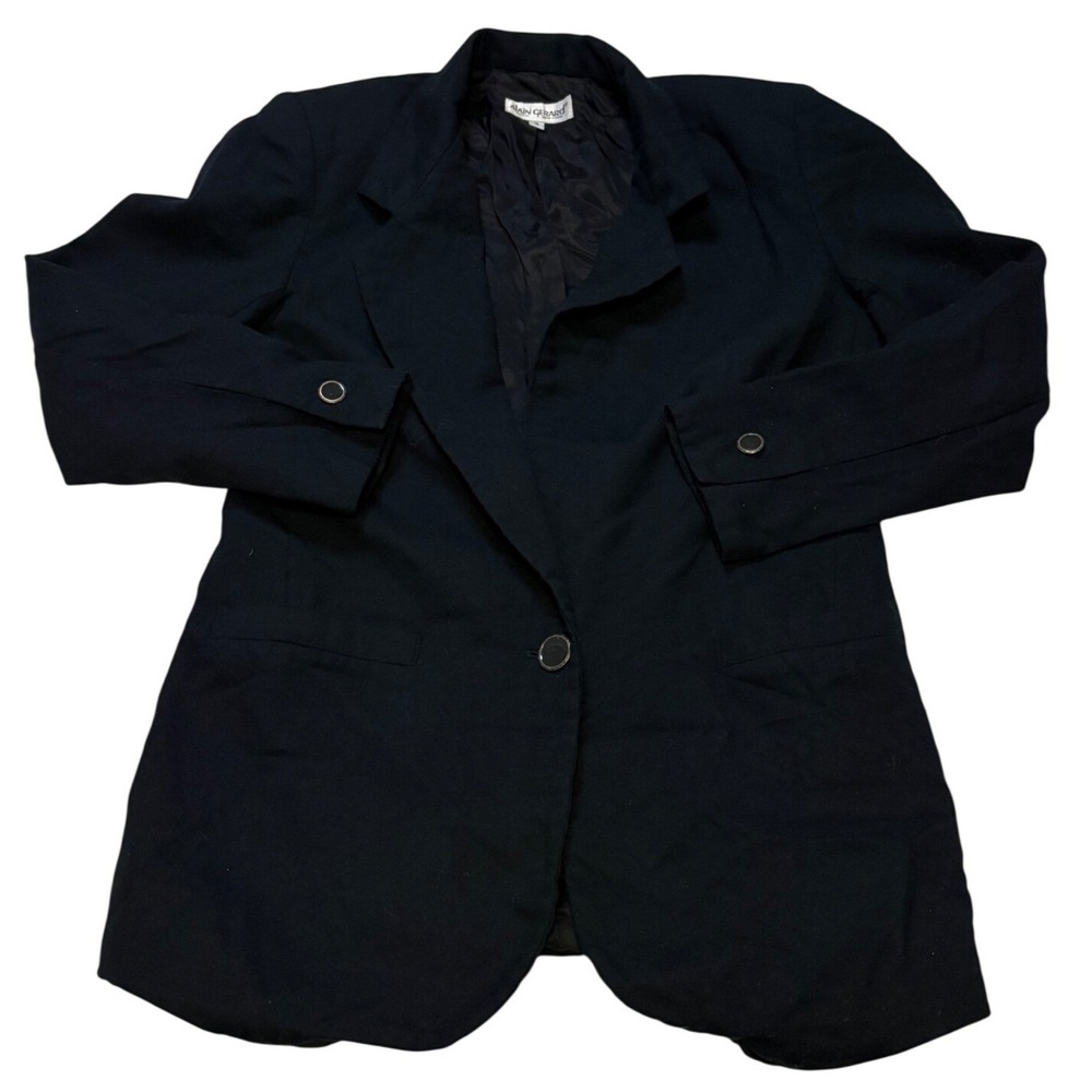 VTG Alain Gerard Wool Blazer Jacket Womens Size 4 Black Made in USA Woolmark 90s